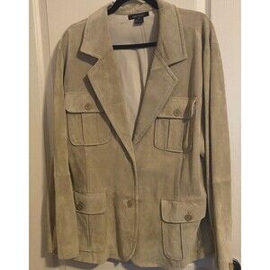 Karen Kane Plus Size 3X Khaki Suede Leather Jacket Retro Boho Oversized Coat